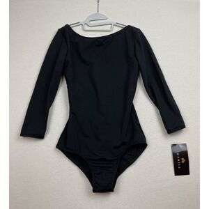 NWT Mariia Girls Boat Neck 3/4 Sleeve Lara Leotard Black Sz Child S Style ME545